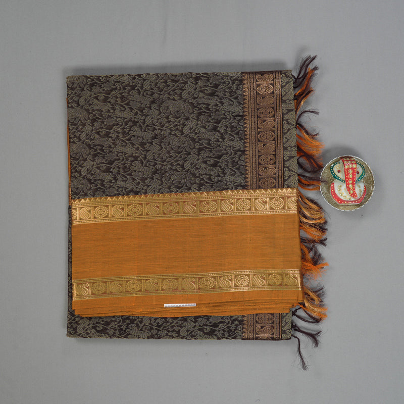 Hayagrivas Dark Brown Kanchi Silk Cotton Saree SSCBF38D7-4
