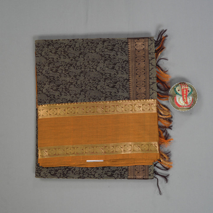 Hayagrivas Dark Brown Kanchi Silk Cotton Saree SSCBF38D7-4