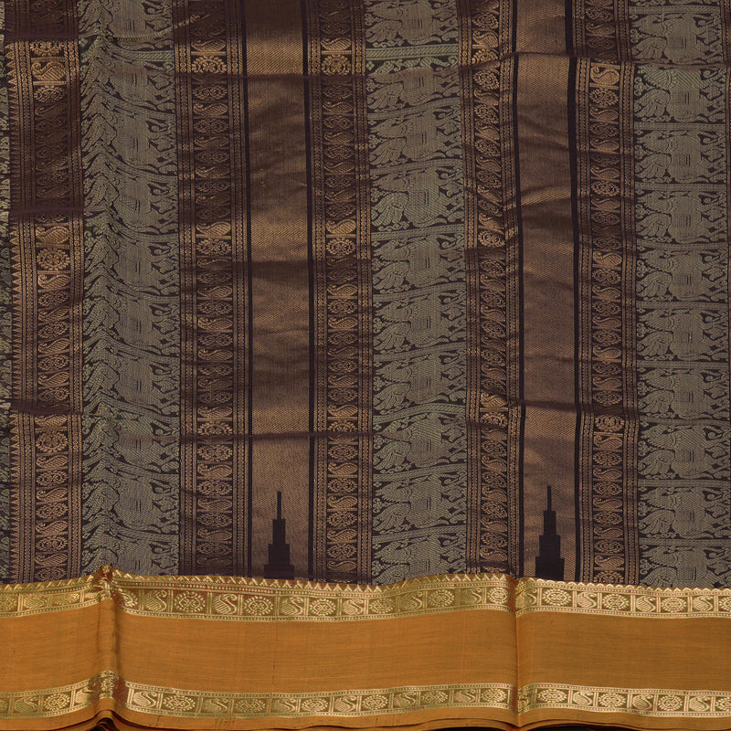 Hayagrivas Dark Brown Kanchi Silk Cotton Saree SSCBF38D7-4