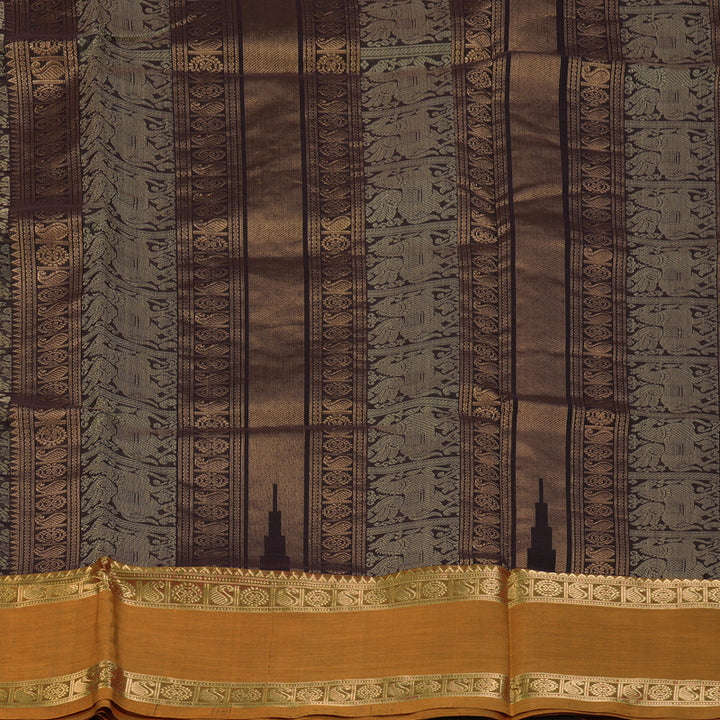 Hayagrivas Dark Brown Kanchi Silk Cotton Saree SSCBF38D7-4