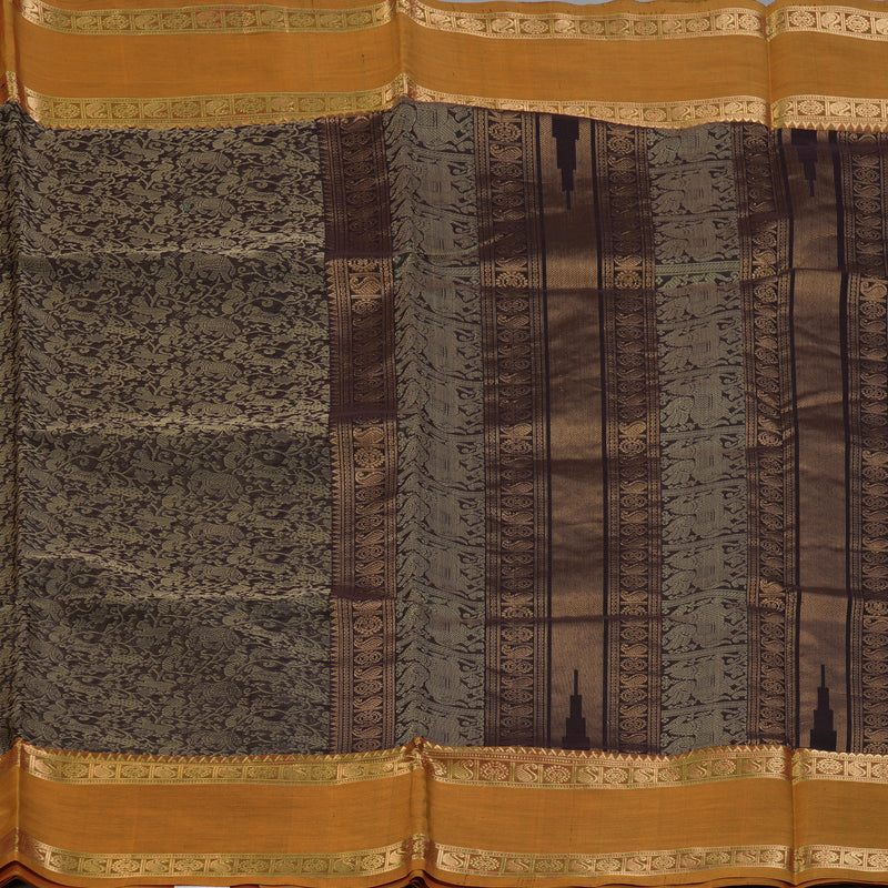 Hayagrivas Dark Brown Kanchi Silk Cotton Saree SSCBF38D7-4