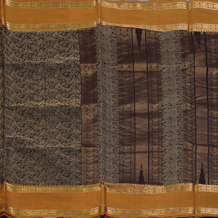Hayagrivas Dark Brown Kanchi Silk Cotton Saree SSCBF38D7-4