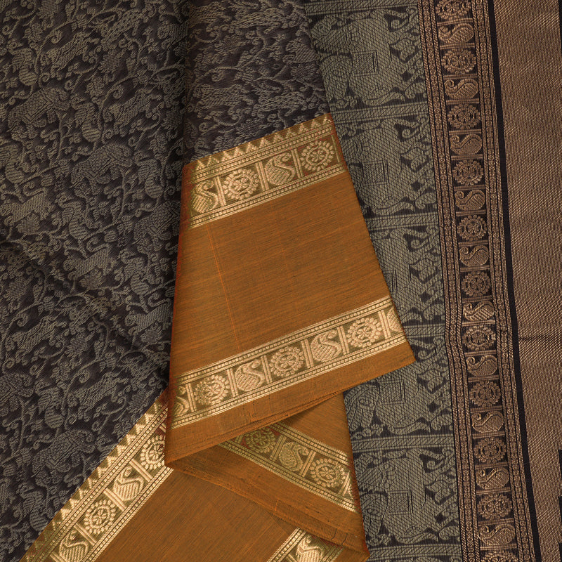 Hayagrivas Dark Brown Kanchi Silk Cotton Saree SSCBF38D7-4
