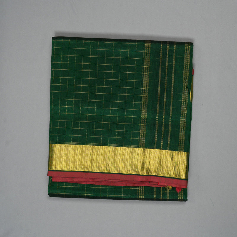 Hayagrivas Bottle Green Ten Yards Pure Silk Cotton Saree SSCBF52E2-3