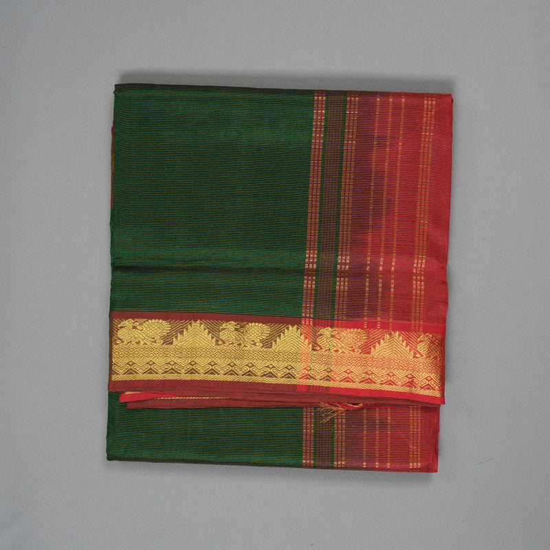 Hayagrivas Bottle Green Ten Yards Pure Silk Cotton Saree SSCBF52E5-1