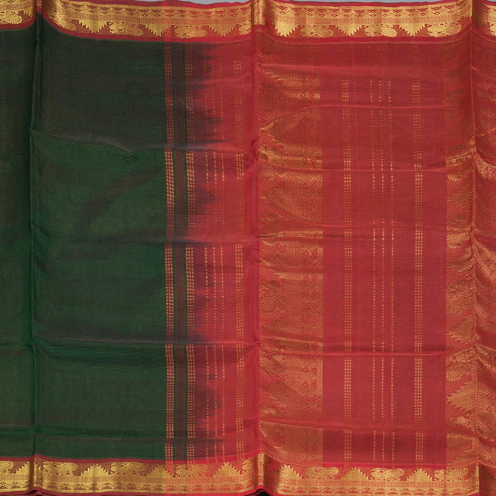 Hayagrivas Bottle Green Ten Yards Pure Silk Cotton Saree SSCBF52E5-1