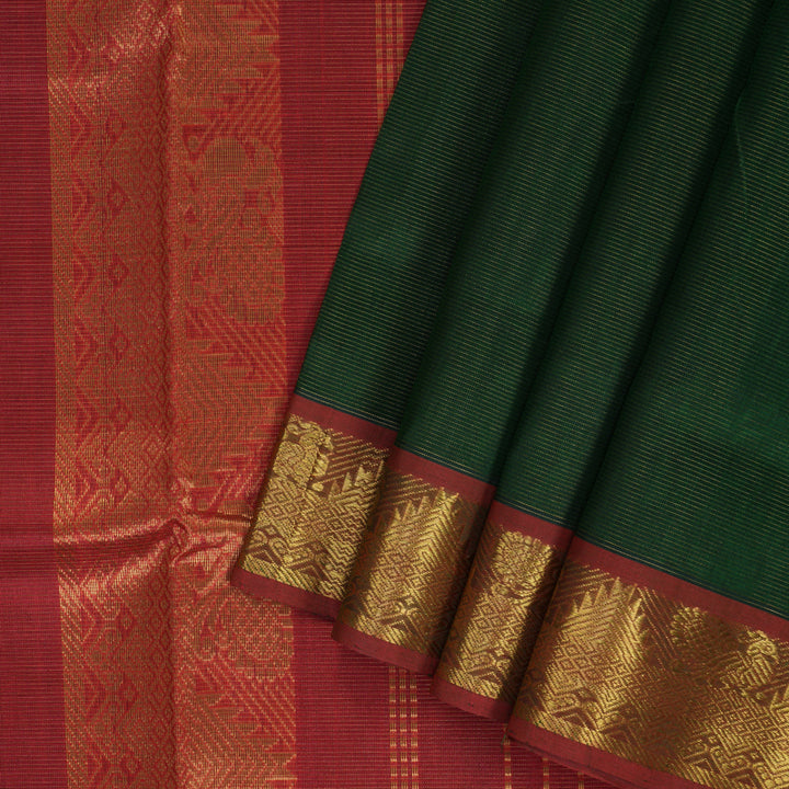 Hayagrivas Bottle Green Ten Yards Pure Silk Cotton Saree SSCBF52E5-1