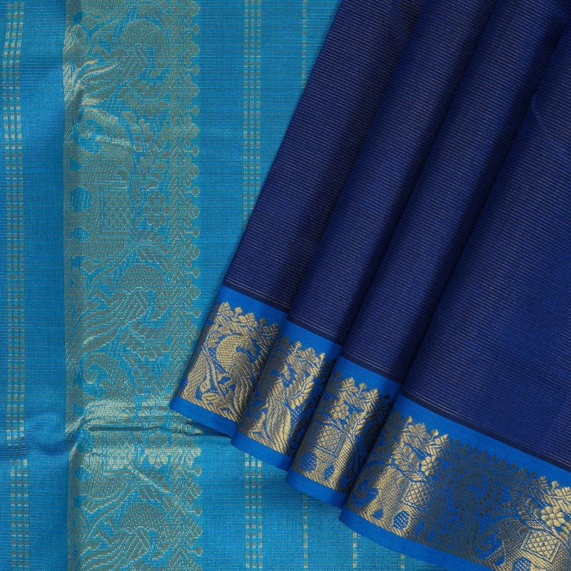 Hayagrivas Royal Blue Ten Yards Pure Silk Cotton Saree SSCBF52E5-2