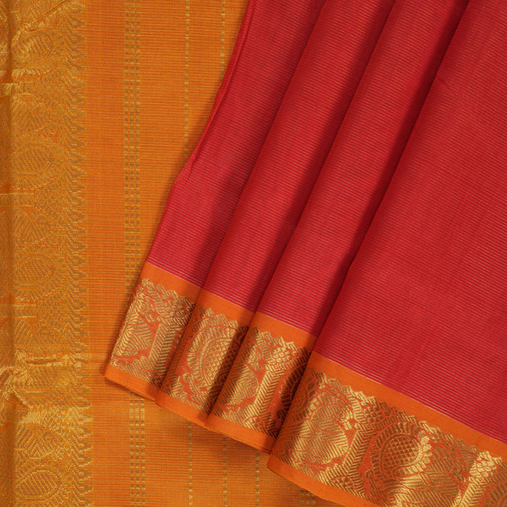 Hayagrivas Red Ten Yards Pure Silk Cotton Saree SSCBF52E5-4