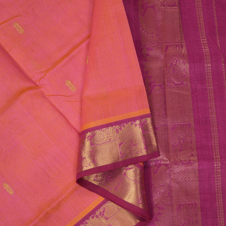 Hayagrivas Orangish-Pink Pure Silk Cotton Saree SSCBF53E4-19