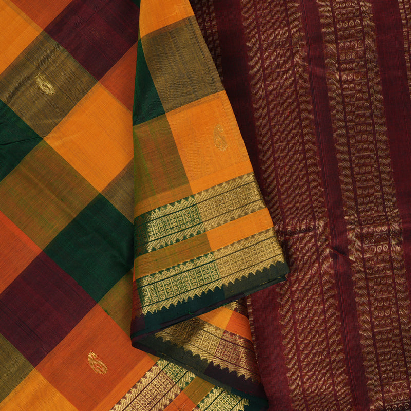 Hayagrivas Paalum Pazhamum Checks Pure Silk Cotton Saree SSCBF53E5-9