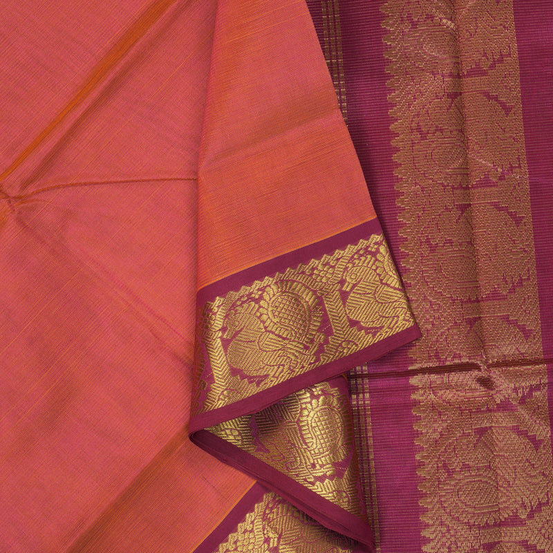 Hayagrivas Orangish-Pink Pure Silk Cotton Saree SSCBF53E6-11