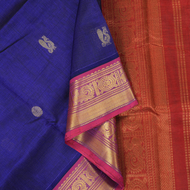 Hayagrivas Dark Blue Pure Silk Cotton Saree SSCBF53E7-14