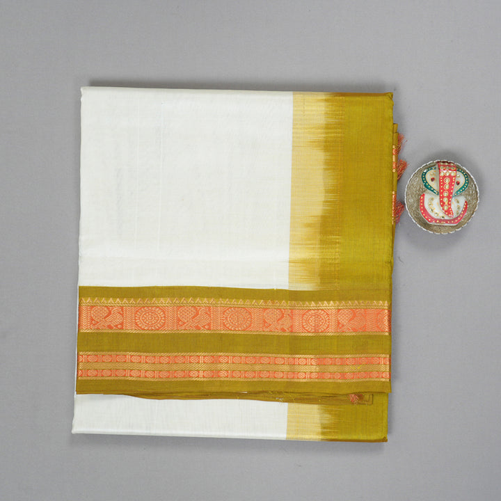 Hayagrivas Half-White Pure Silk Cotton Saree SSCBF55E4-1