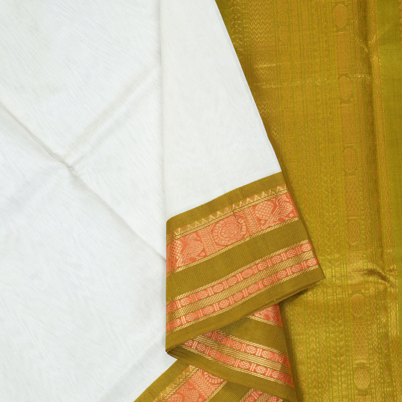 Hayagrivas Half-White Pure Silk Cotton Saree SSCBF55E4-1