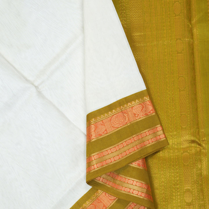 Hayagrivas Half-White Pure Silk Cotton Saree SSCBF55E4-1