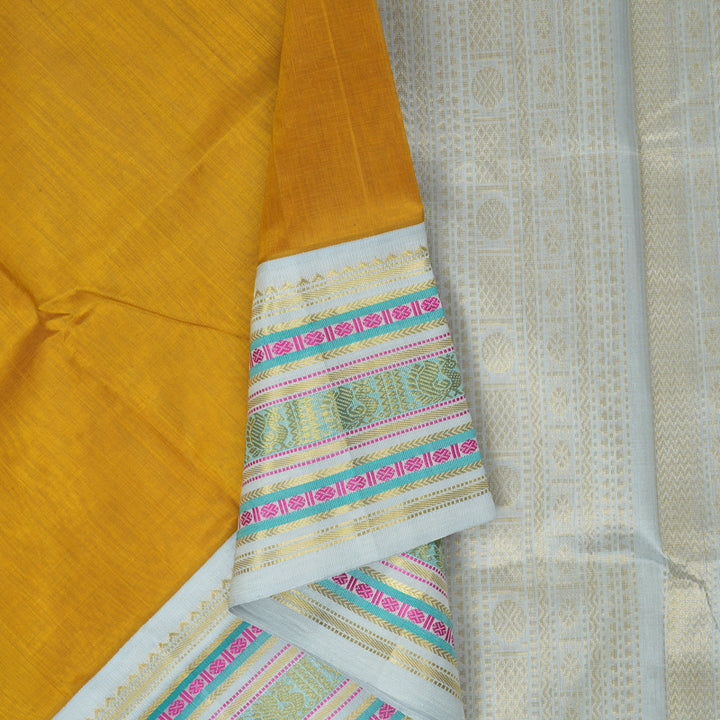 Hayagrivas Mustard Yellow Pure Silk Cotton Saree SSCBF55E9-6
