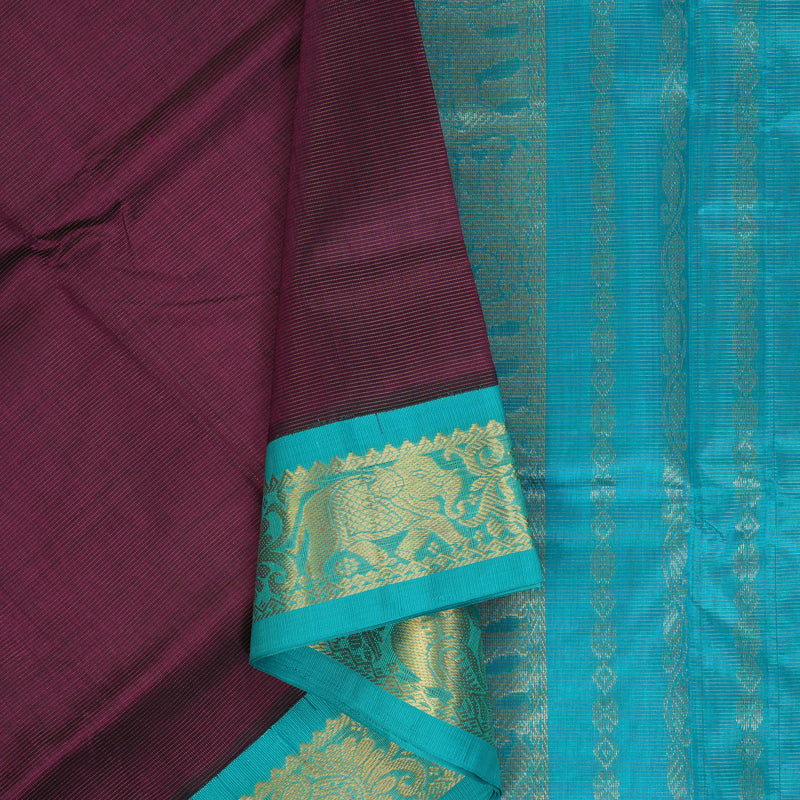 Hayagrivas Dark Purple Pure Silk Cotton Saree SSCBF56E1-3