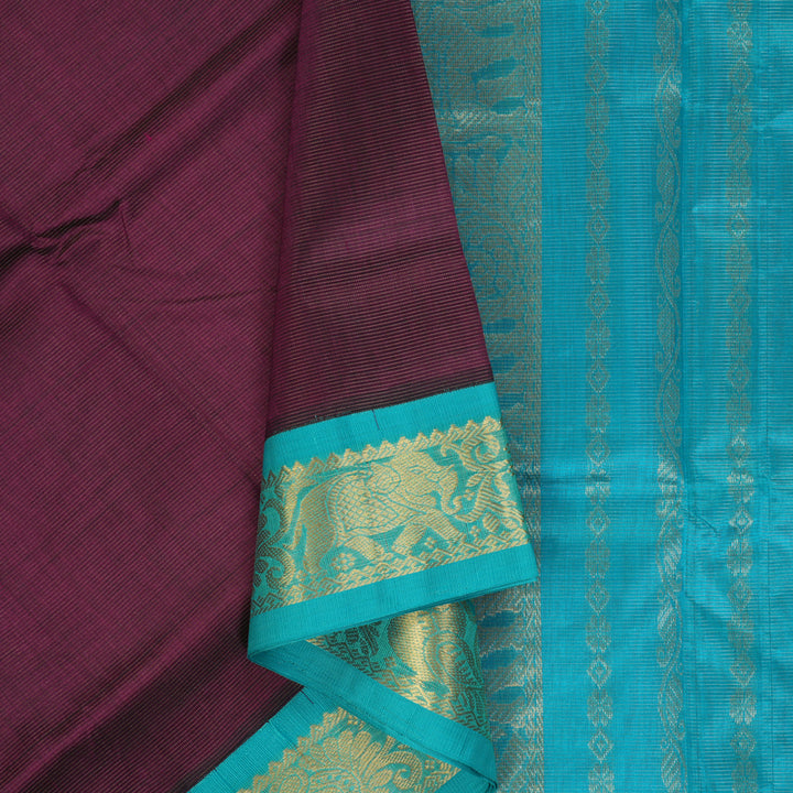Hayagrivas Dark Purple Pure Silk Cotton Saree SSCBF56E1-3