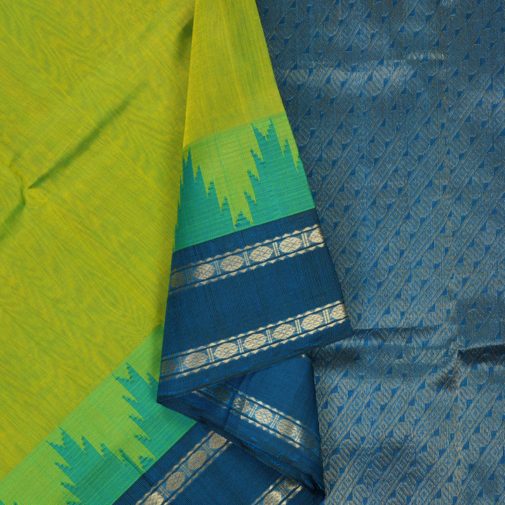 Hayagrivas Fluorescent Green Pure Silk Cotton Saree SSCBF56E2-3