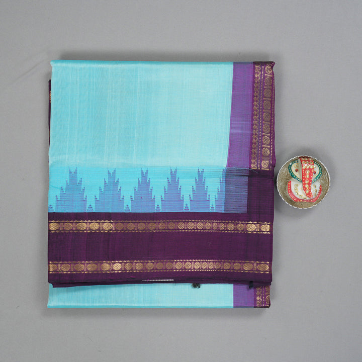 Hayagrivas Ice Blue Pure Silk Cotton Saree SSCBF56E2-4