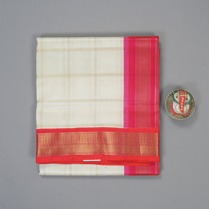 Hayagrivas Half-White Pure Silk Cotton Saree SSCBF56E7-4