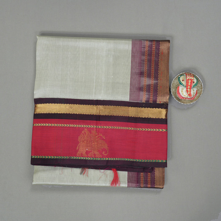 Hayagrivas Light Grey Pure Silk Cotton Saree SSCBF56E8-2