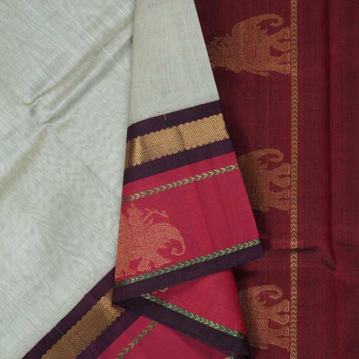 Hayagrivas Light Grey Pure Silk Cotton Saree SSCBF56E8-2