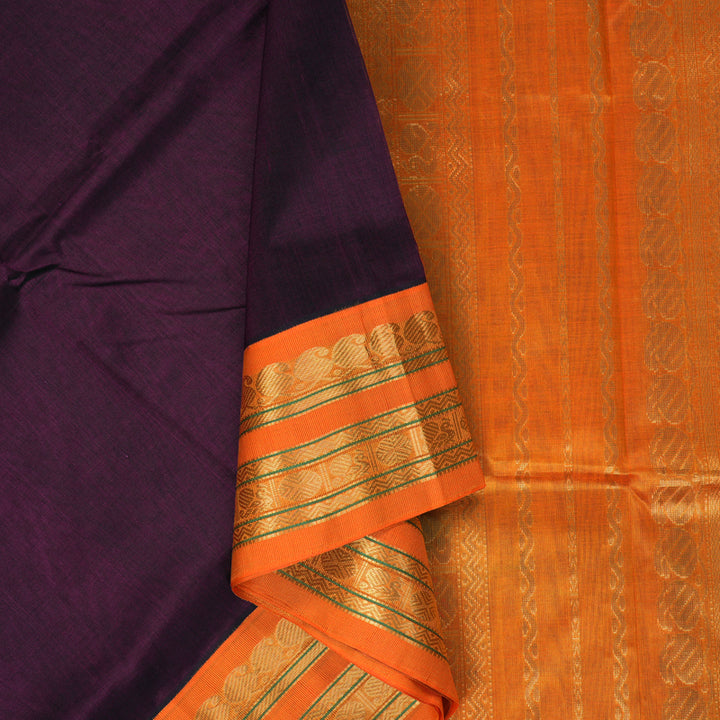 Hayagrivas Wine Purple Pure Silk Cotton Saree SSCBF56E9-14