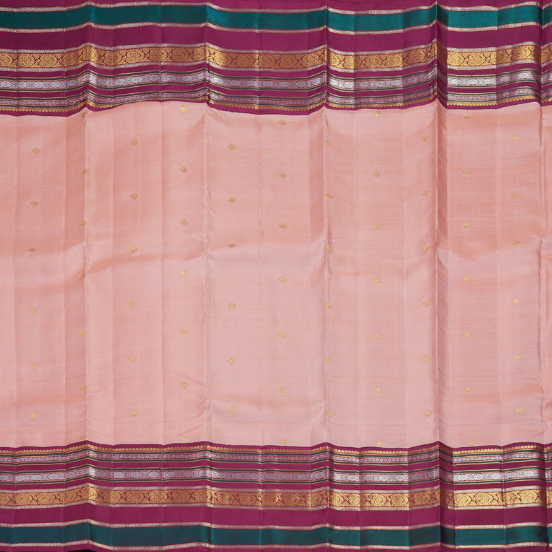 Hayagrivas Handloom Peach Pink Kanjivaram Silk Saree with Magenta Border SSCBF59E1-1