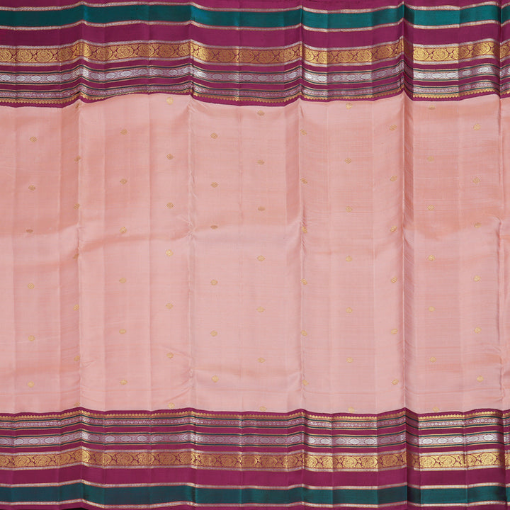 Hayagrivas Handloom Peach Pink Kanjivaram Silk Saree with Magenta Border SSCBF59E1-1