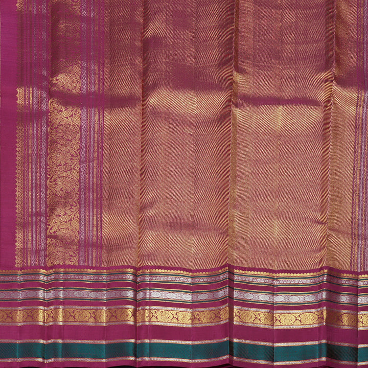 Hayagrivas Handloom Peach Pink Kanjivaram Silk Saree with Magenta Border SSCBF59E1-1