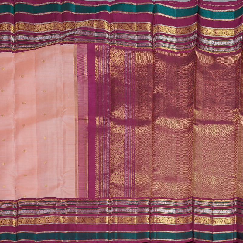 Hayagrivas Handloom Peach Pink Kanjivaram Silk Saree with Magenta Border SSCBF59E1-1