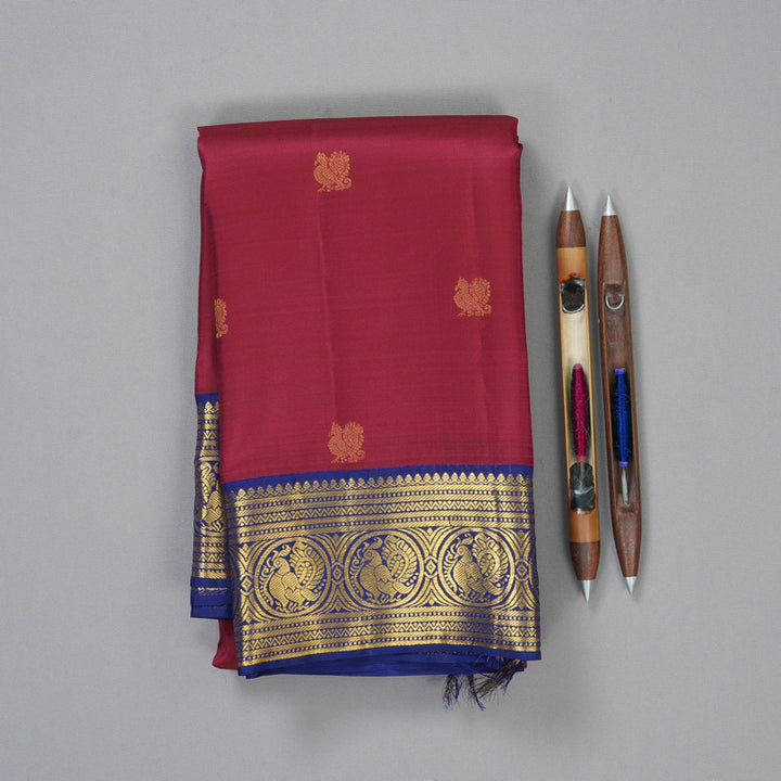 Hayagrivas Handloom Magenta Kanjivaram Silk Saree with Navy Blue Border SSCBF59E10-1