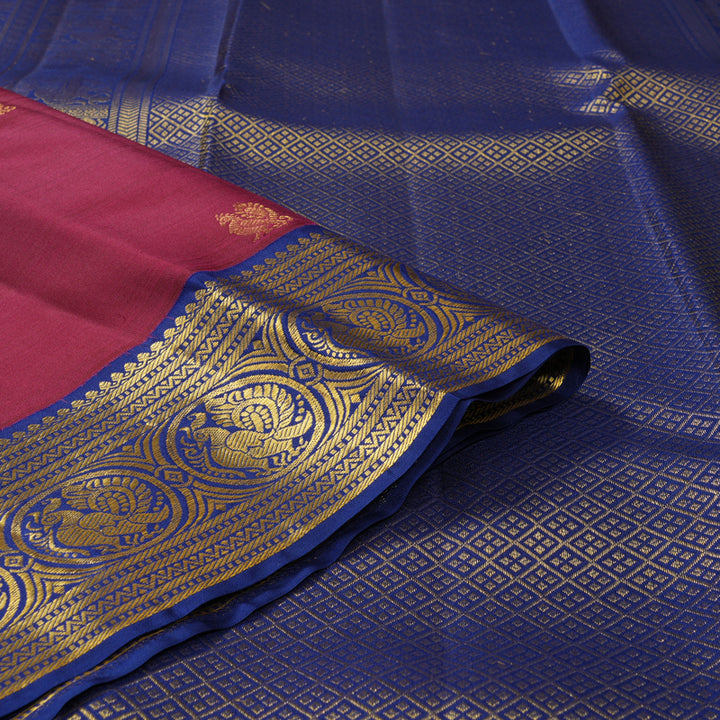 Hayagrivas Handloom Magenta Kanjivaram Silk Saree with Navy Blue Border SSCBF59E10-1