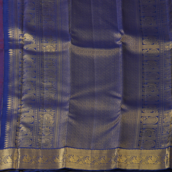 Hayagrivas Handloom Magenta Kanjivaram Silk Saree with Navy Blue Border SSCBF59E10-1