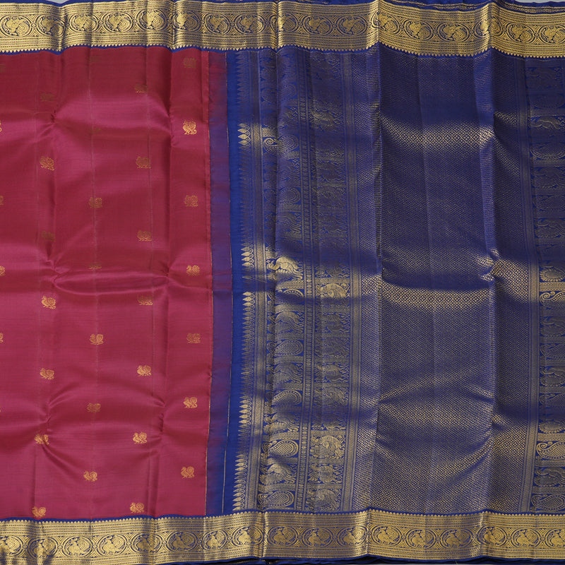 Hayagrivas Handloom Magenta Kanjivaram Silk Saree with Navy Blue Border SSCBF59E10-1