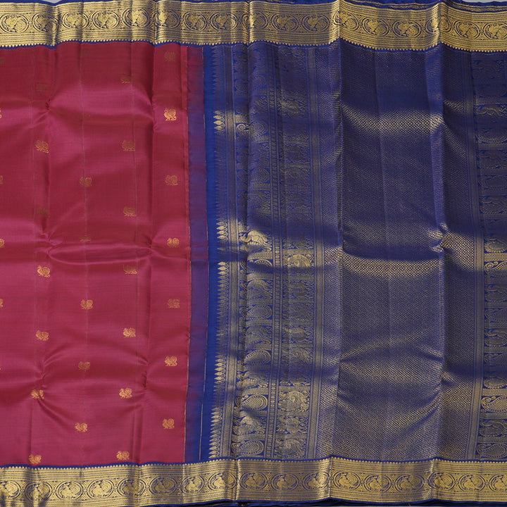 Hayagrivas Handloom Magenta Kanjivaram Silk Saree with Navy Blue Border SSCBF59E10-1