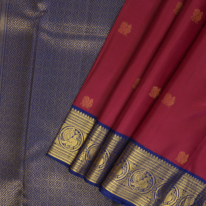 Hayagrivas Handloom Magenta Kanjivaram Silk Saree with Navy Blue Border SSCBF59E10-1