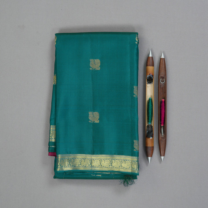 Hayagrivas Handloom Peacock Green Kanjivaram Silk Saree SSCBF59E12-2