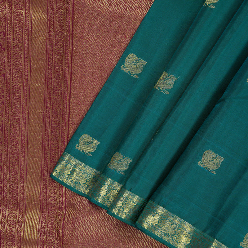 Hayagrivas Handloom Peacock Green Kanjivaram Silk Saree SSCBF59E12-2