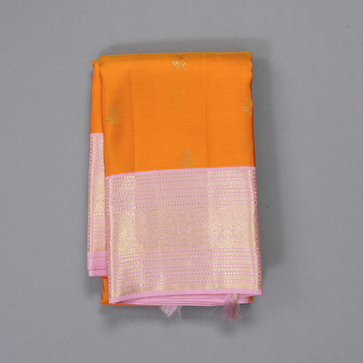 Hayagrivas Handloom Orange Kanjivaram Silk Saree with Baby Pink Border SSCBF59E14-1
