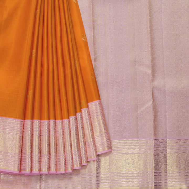 Hayagrivas Handloom Orange Kanjivaram Silk Saree with Baby Pink Border SSCBF59E14-1