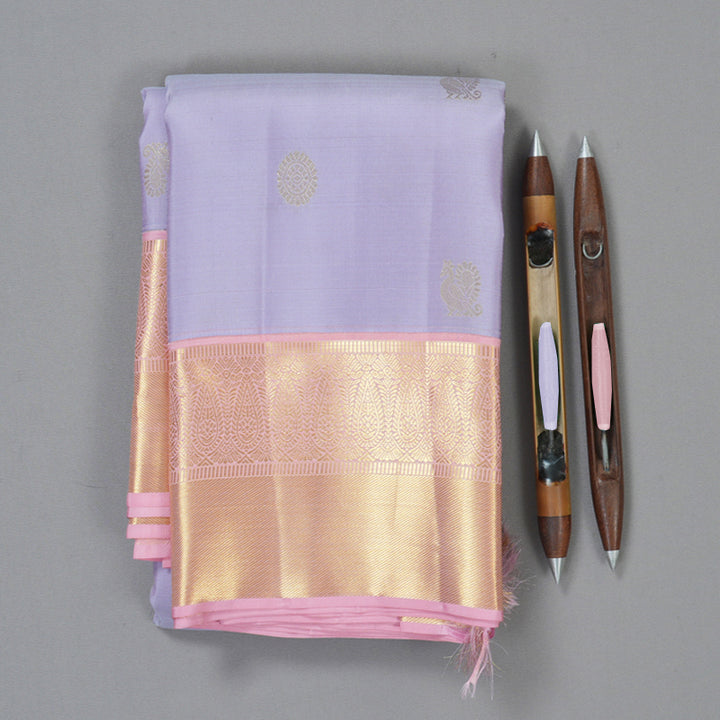 Hayagrivas Handloom Lilac Kanjivaram Silk Saree with Baby Pink Border SSCBF59E14-2