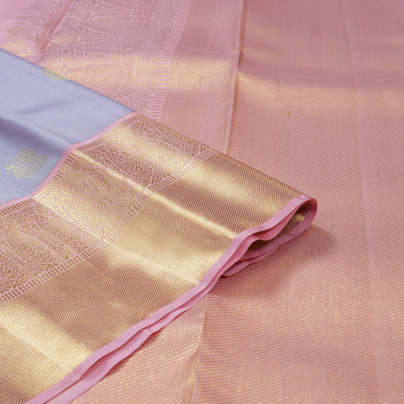 Hayagrivas Handloom Lilac Kanjivaram Silk Saree with Baby Pink Border SSCBF59E14-2