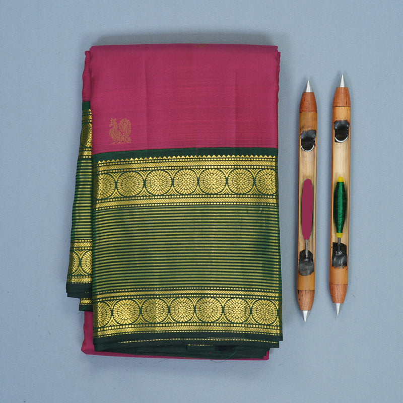 Hayagrivas Handloom Magenta Kanjivaram Silk Saree with Bottle Green Border SSCBF59E15-1