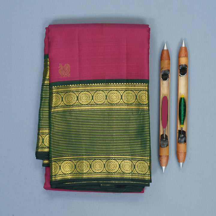 Hayagrivas Handloom Magenta Kanjivaram Silk Saree with Bottle Green Border SSCBF59E15-1