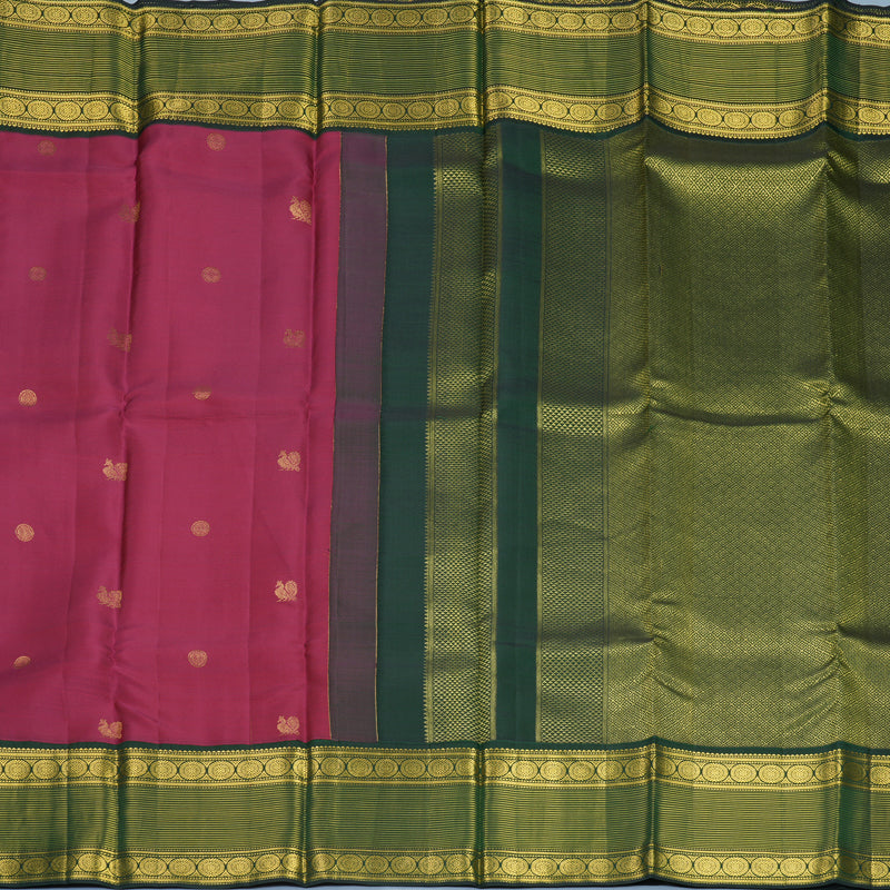 Hayagrivas Handloom Magenta Kanjivaram Silk Saree with Bottle Green Border SSCBF59E15-1