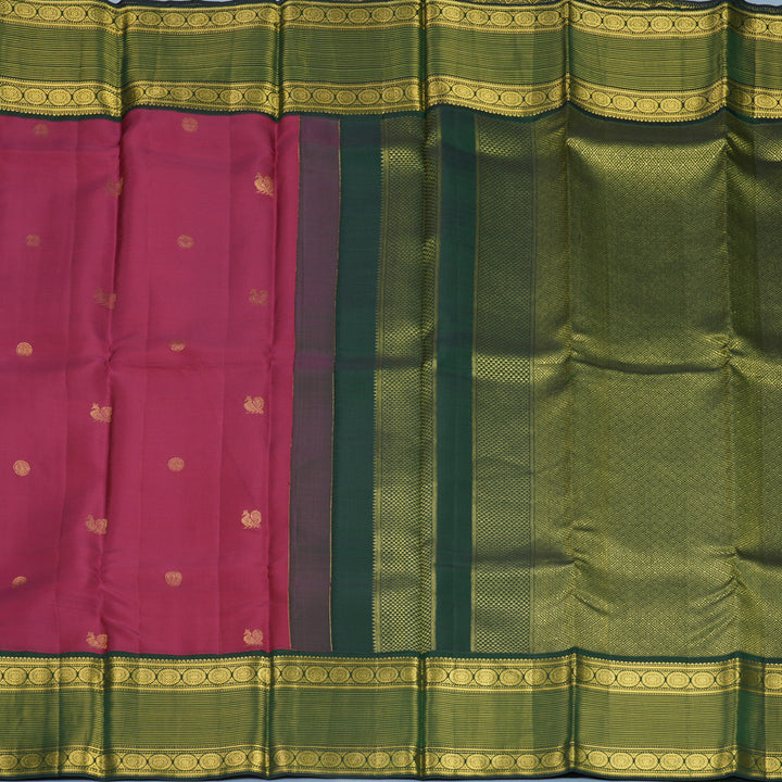 Hayagrivas Handloom Magenta Kanjivaram Silk Saree with Bottle Green Border SSCBF59E15-1