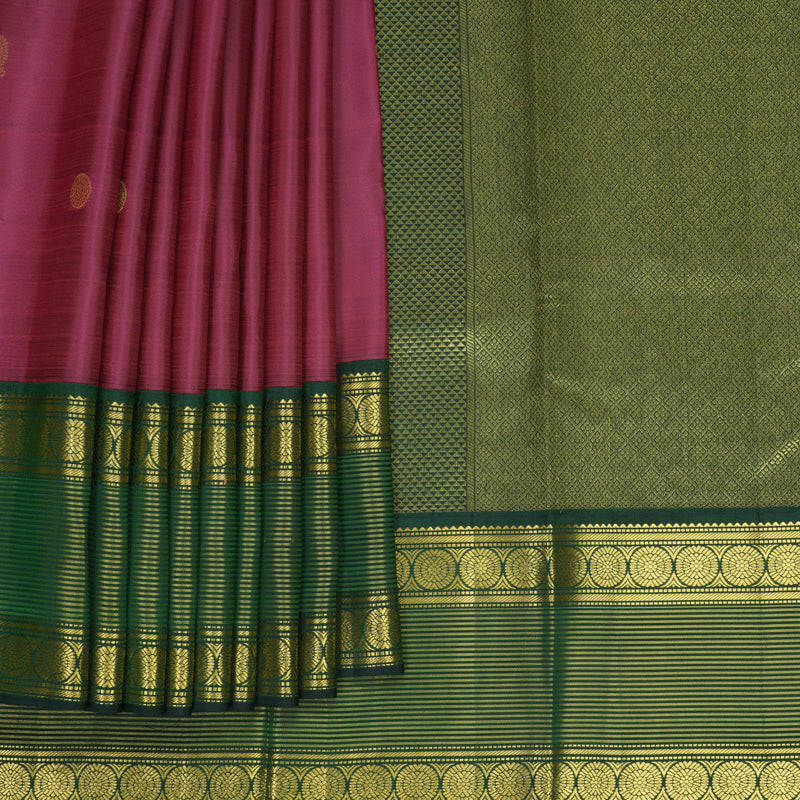 Hayagrivas Handloom Magenta Kanjivaram Silk Saree with Bottle Green Border SSCBF59E15-1